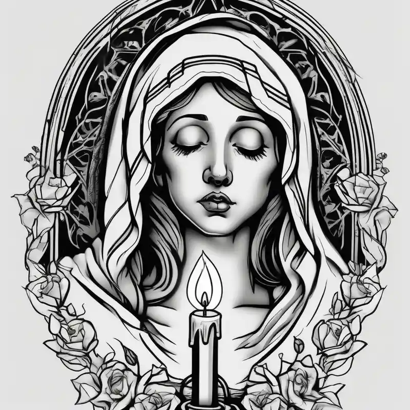 realistic style Drake Tattoo Ideas in 2025 about virgin maria holds 1 candle in her hand and tattoo should be full color drake tattoos